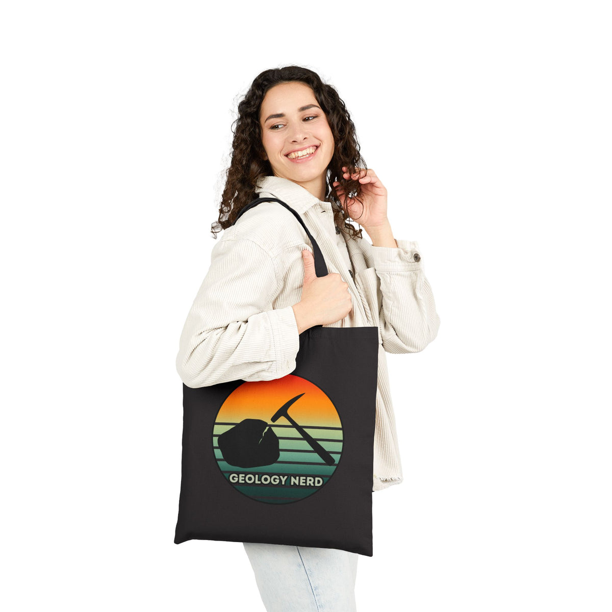 Geology Nerd Tote Bag Sunset Rock Hammer Cotton Canvas Reusable