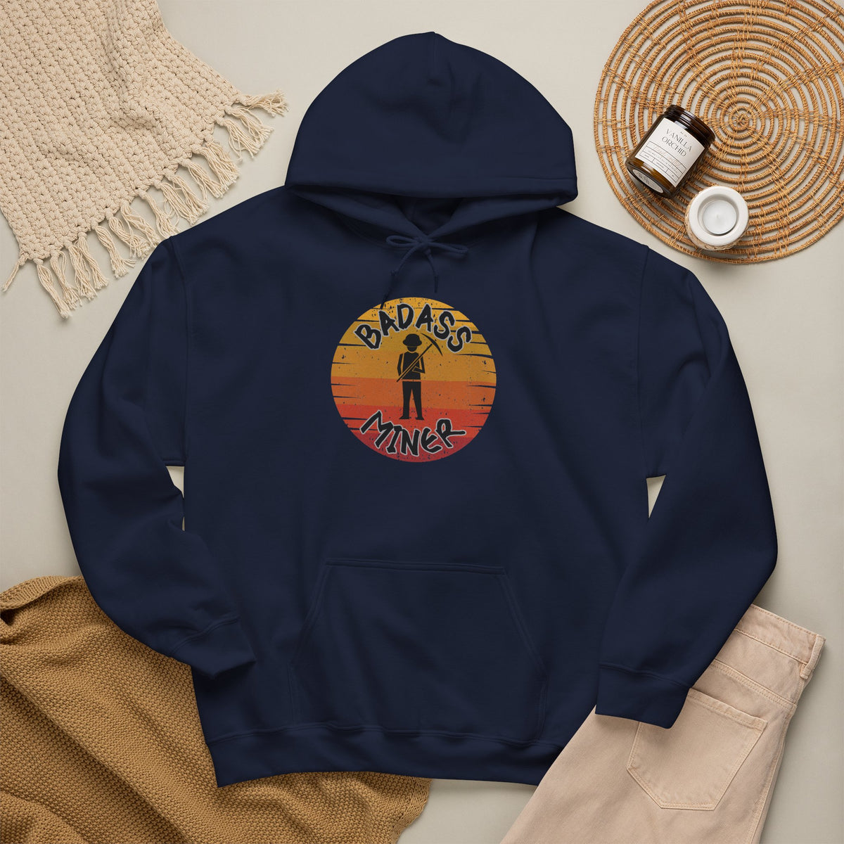 Badass Miner Rock Hammer Sunset Hoodie Unisex Hooded Sweatshirt