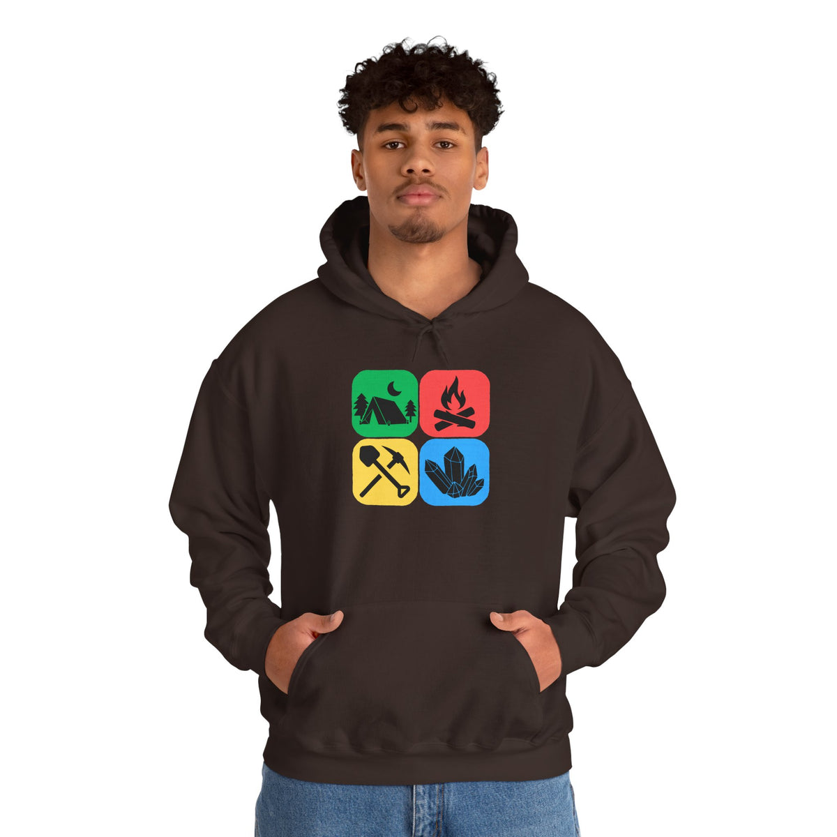 Color Block Icon Rockhound Hoodie Camping Adventure Unisex Hooded Sweatshirt