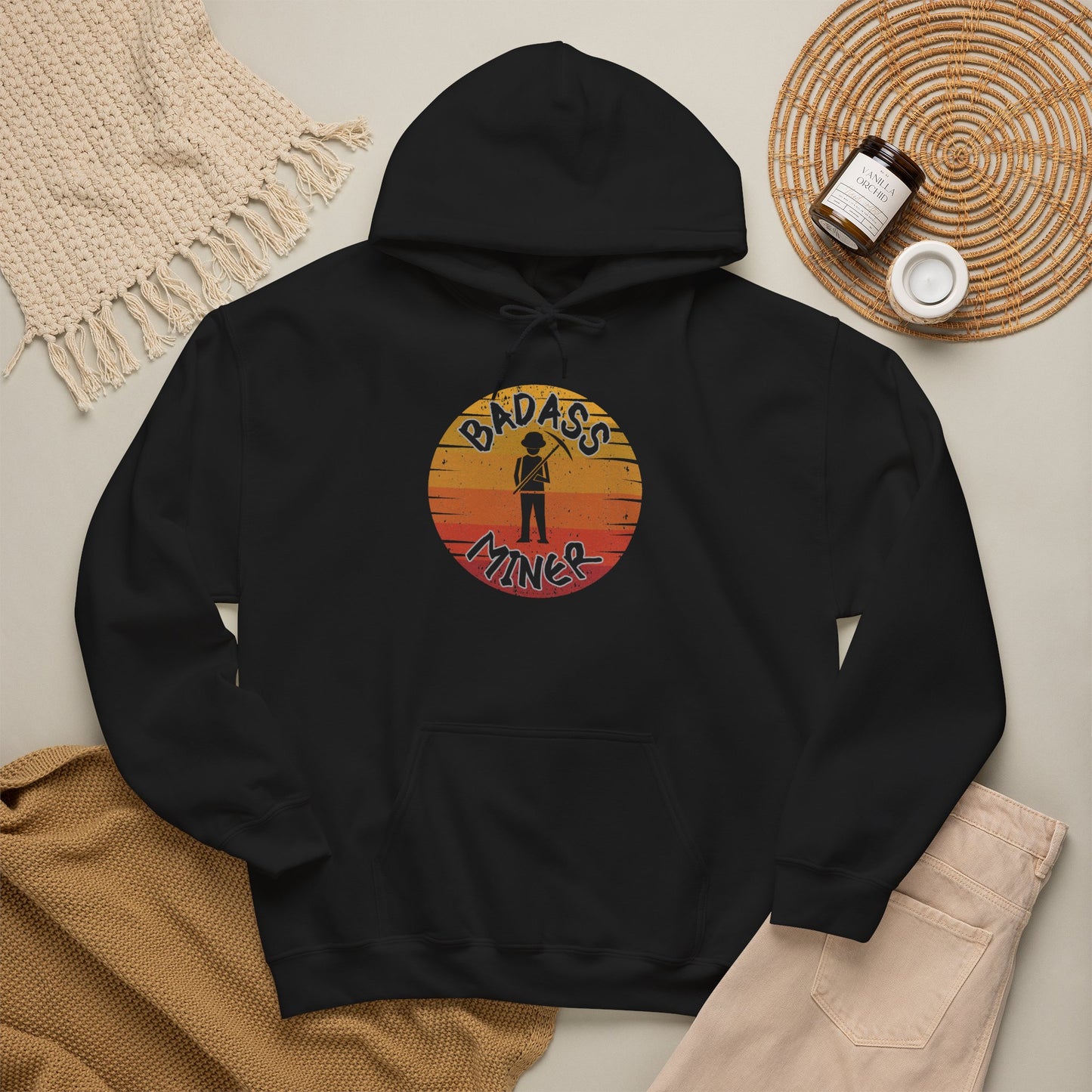 Badass Miner Rock Hammer Sunset Hoodie Unisex Hooded Sweatshirt