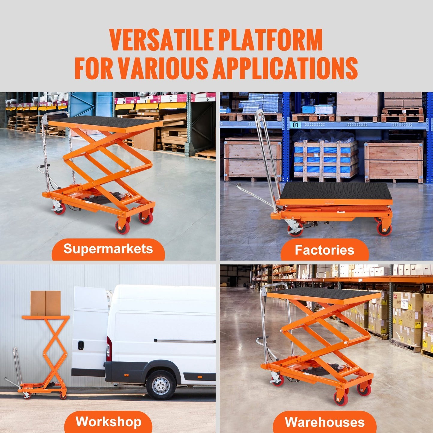 Hydraulic Lift Table Cart 330 lbs Capacity, Orange Powder-Coated Heavy-Duty Scissor Lift Cart