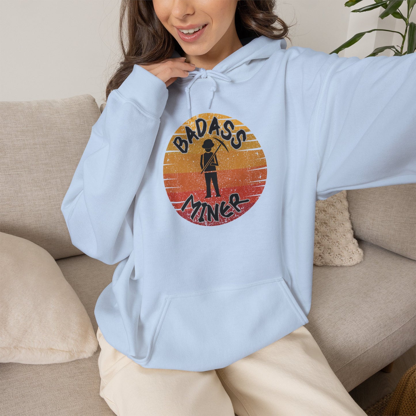 Badass Miner Rock Hammer Sunset Hoodie Unisex Hooded Sweatshirt