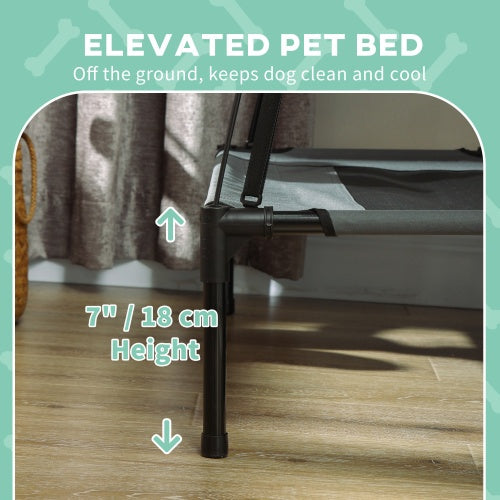 PawHut Elevated Portable Dog Cot Pet Bed With UV Protection Canopy Shade, 24 Inch, Gray