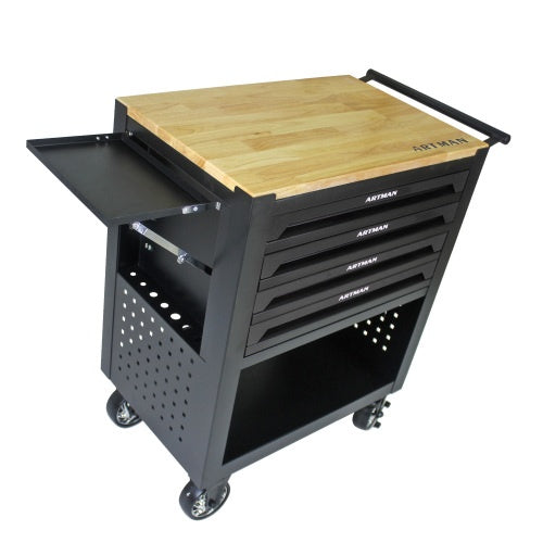4-Drawer Multifunctional Tool Cart with Wheels & Wooden Top Heavy-Duty Mobile Storage for Tools, Rocks & Lapidary Gear