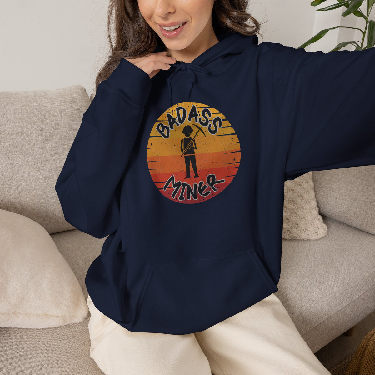 Badass Miner Rock Hammer Sunset Hoodie Unisex Hooded Sweatshirt