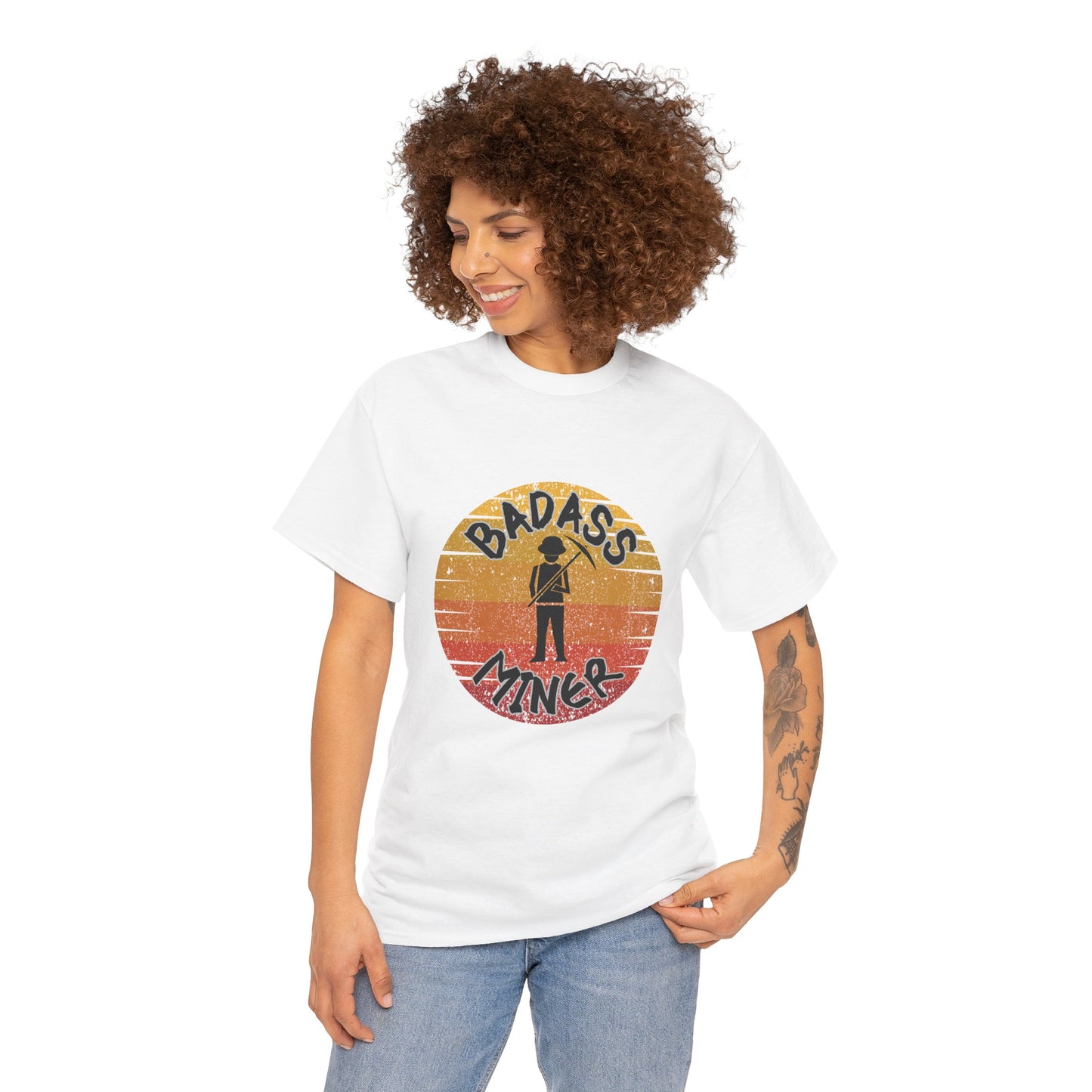Badass Miner Rock Hammer Sunset Unisex Cotton Tee