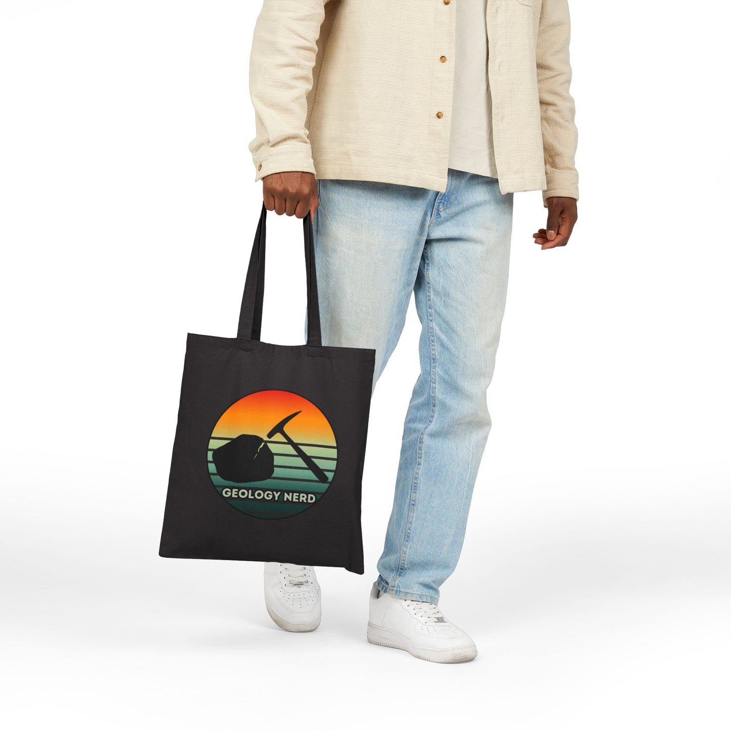 Geology Nerd Tote Bag Sunset Rock Hammer Cotton Canvas Reusable