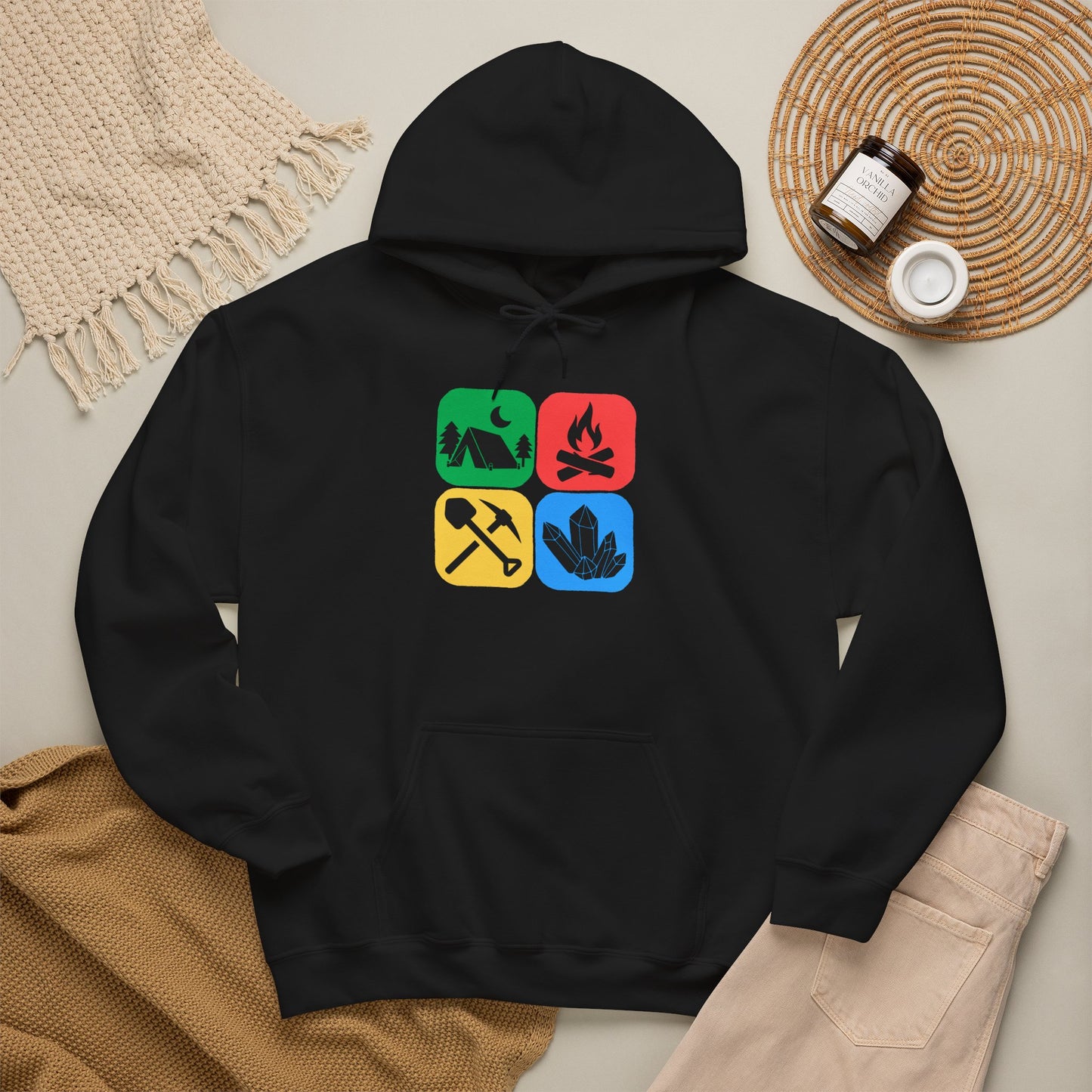 Color Block Icon Rockhound Hoodie Camping Adventure Unisex Hooded Sweatshirt