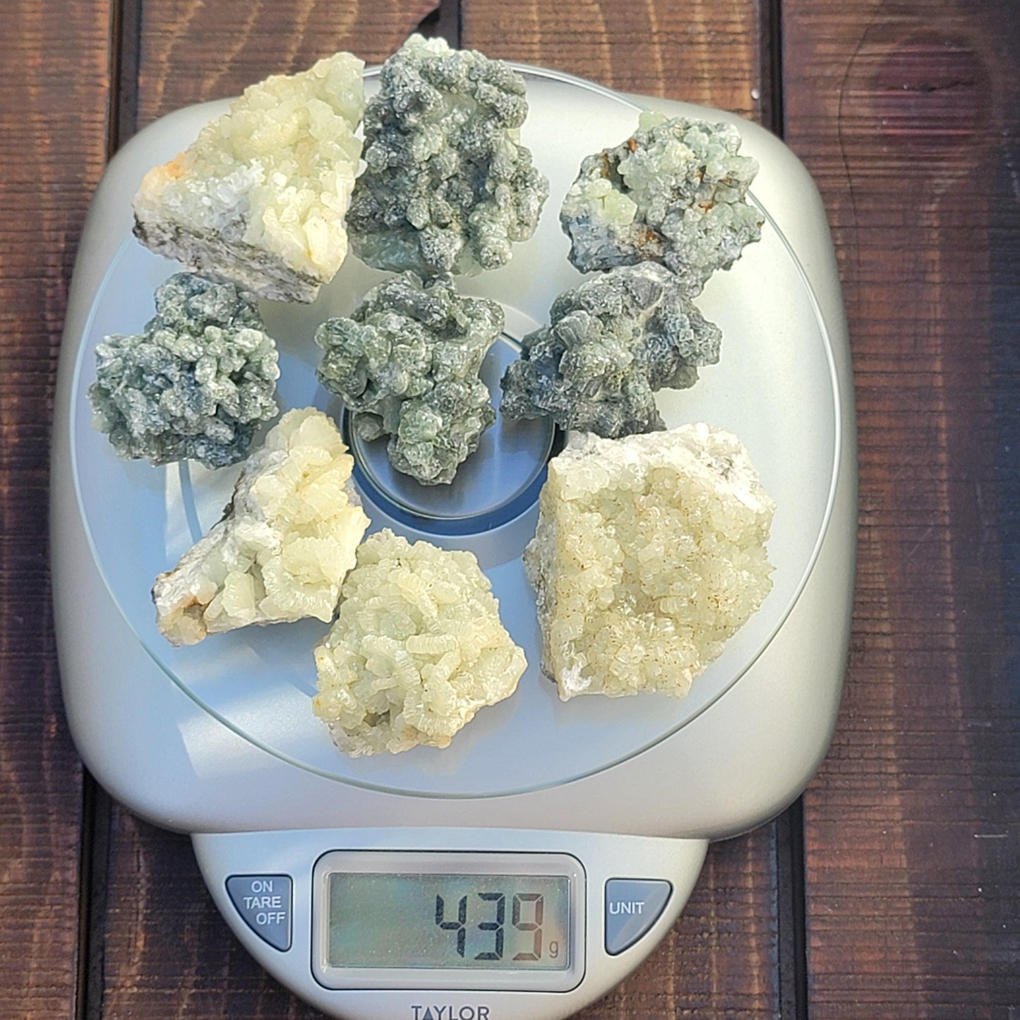 Rough Prehnite Mineral Specimens from Boulemane, Imilchil, Morocco - Wholesale Lot 9 Pieces, 439 Grams, Dark Green and Light Green Crystals