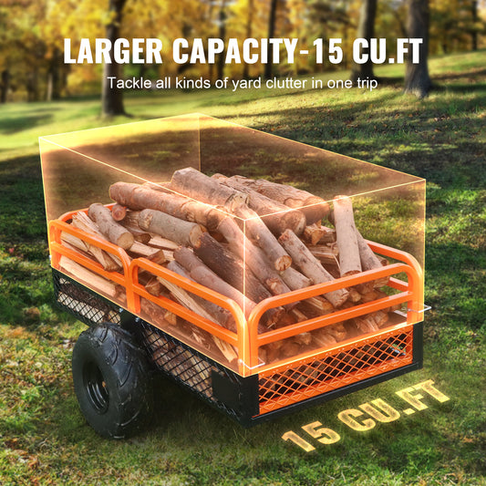 Heavy-Duty Steel ATV Dump Trailer 1500 lb Capacity, 15 Cu. Ft. Rockhounding & Mining Hauler with Removable Sides