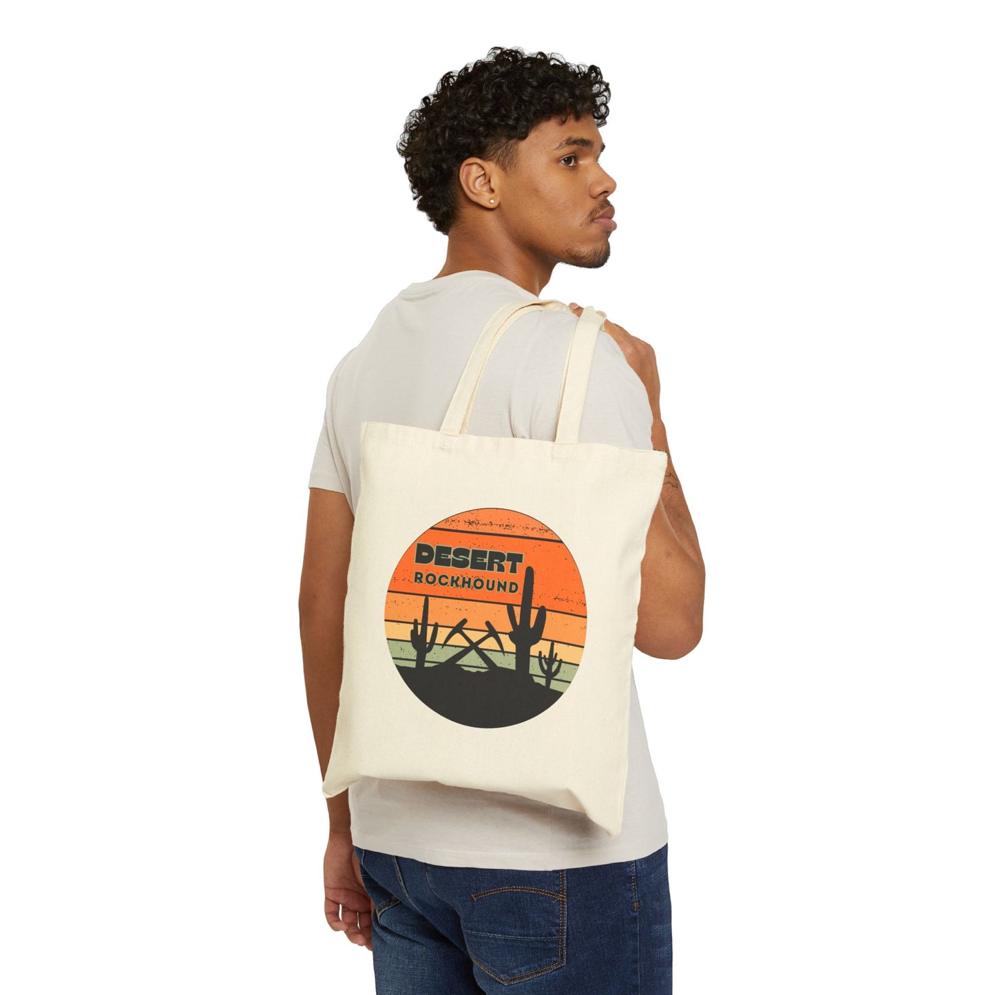 Desert Rockhound Tote Bag Cactus Scene Geology Rockhound Cotton Canvas