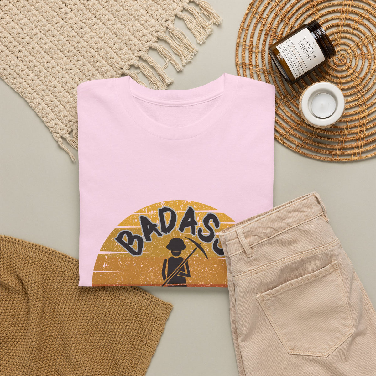 Badass Miner Rock Hammer Sunset Unisex Cotton Tee