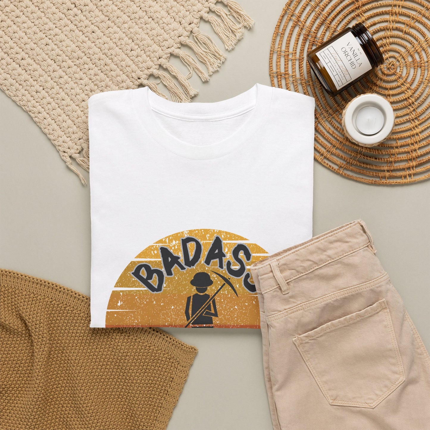 Badass Miner Rock Hammer Sunset Unisex Cotton Tee