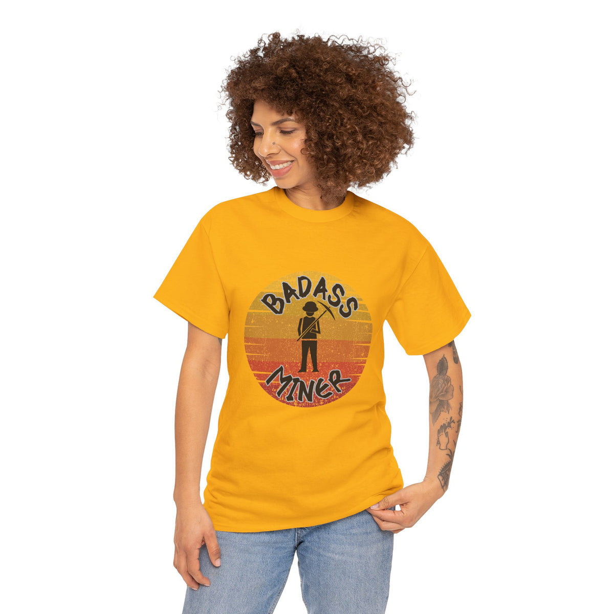 Badass Miner Rock Hammer Sunset Unisex Cotton Tee