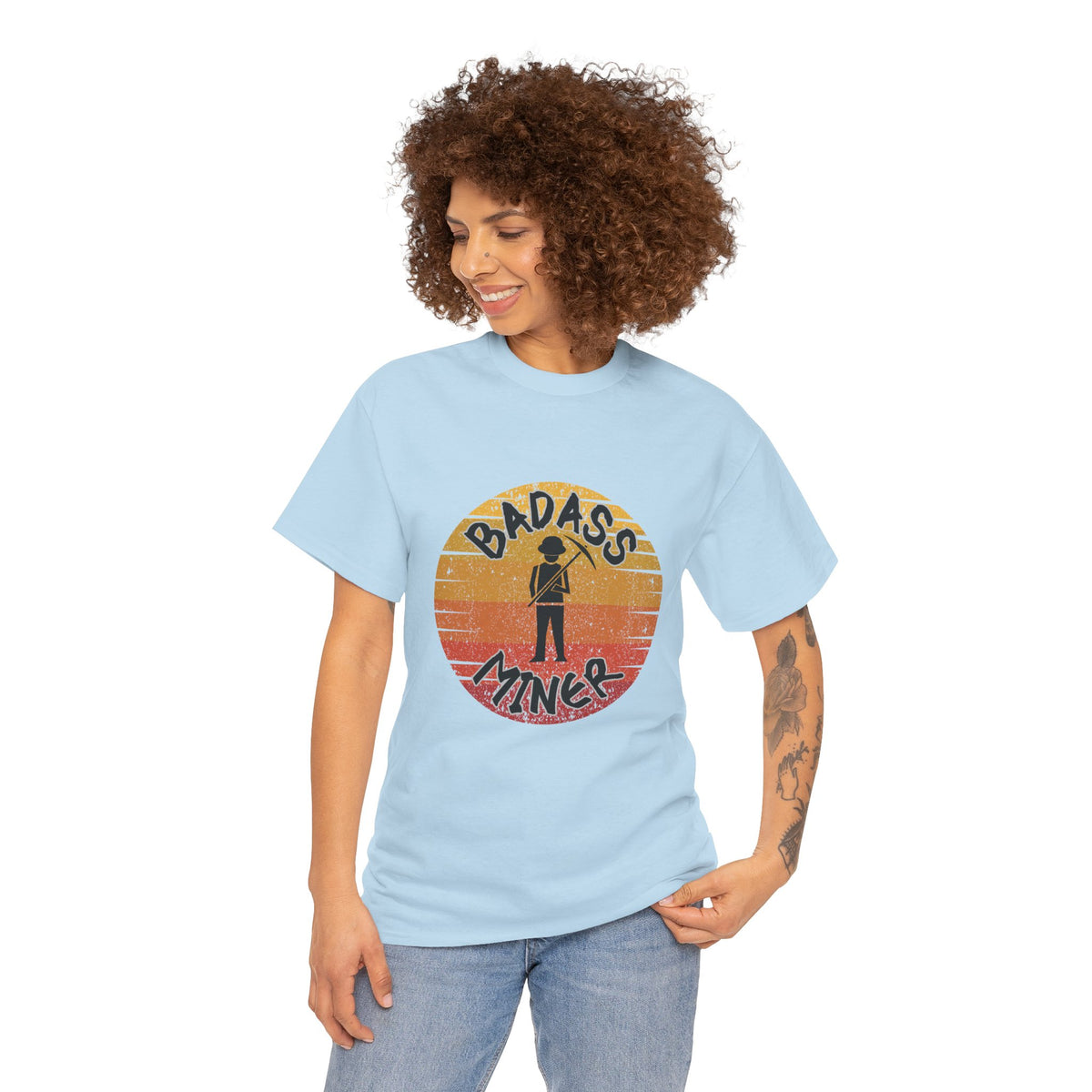 Badass Miner Rock Hammer Sunset Unisex Cotton Tee