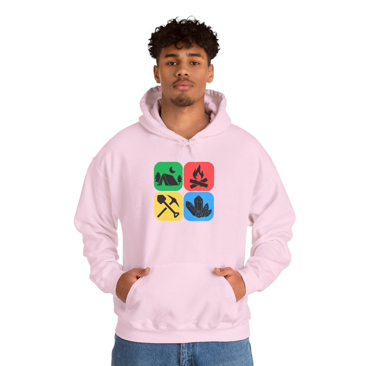 Color Block Icon Rockhound Hoodie Camping Adventure Unisex Hooded Sweatshirt
