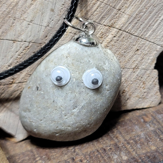 Googly Eyes Rock Necklace | Natural Stone Jewelry | Funny Leaverite Pendant | Gift for Rockhound or Geologist