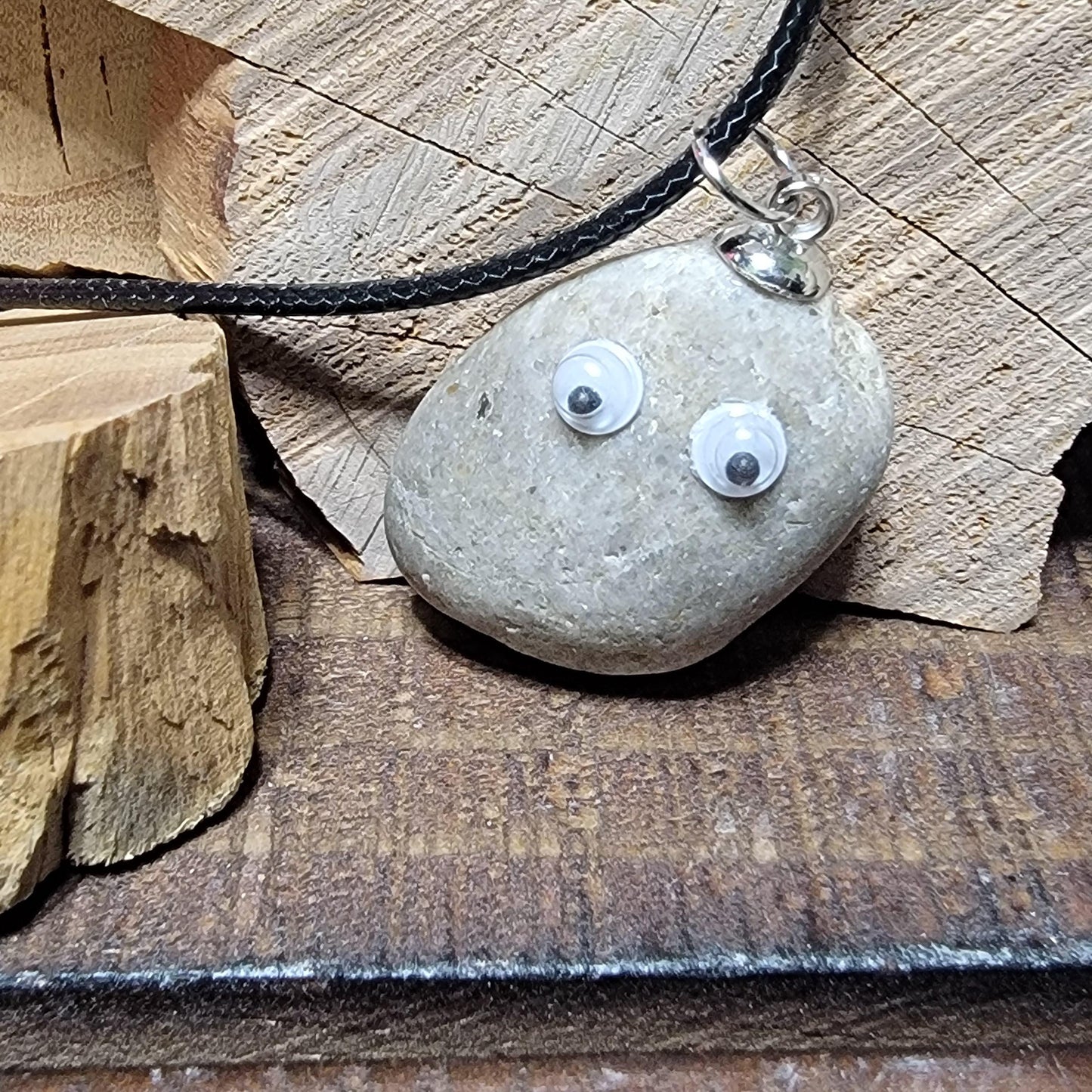 Googly Eyes Rock Necklace | Natural Stone Jewelry | Funny Leaverite Pendant | Gift for Rockhound or Geologist