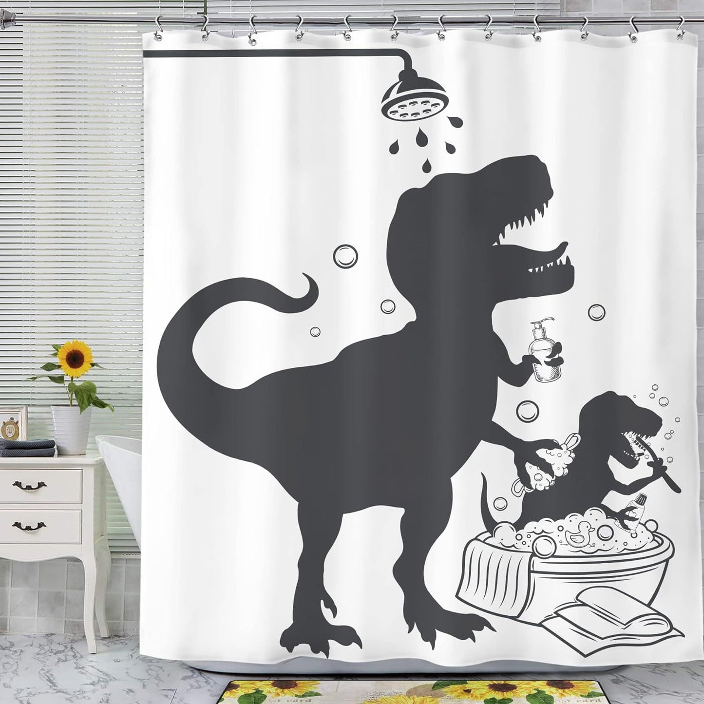 Dinosaur Silhouette Shower Curtain – Prehistoric Style for Science Lovers and Bold Bathrooms