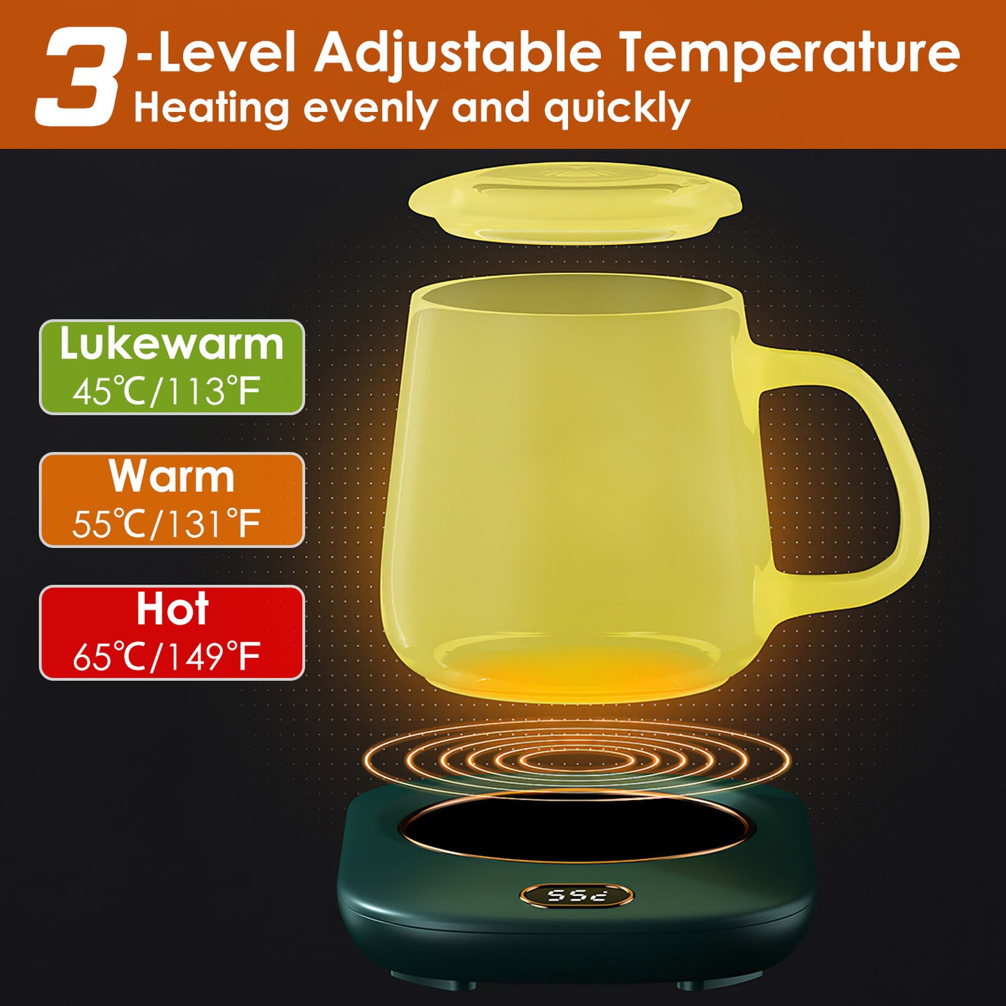 Electric Coffee Mug Warmer For Desk Auto Shut Off USB Tea Milk Beverage Cup Heater Heating Plate For Office Home 3 Temperature Setting, 3 Color Options, 1 Piece