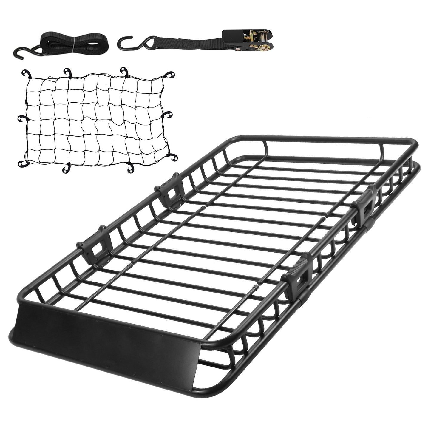 Universal 63"x39" Steel Roof Rack Cargo Carrier Heavy-Duty Car Top Luggage Basket with Hook Straps & Elastic Net