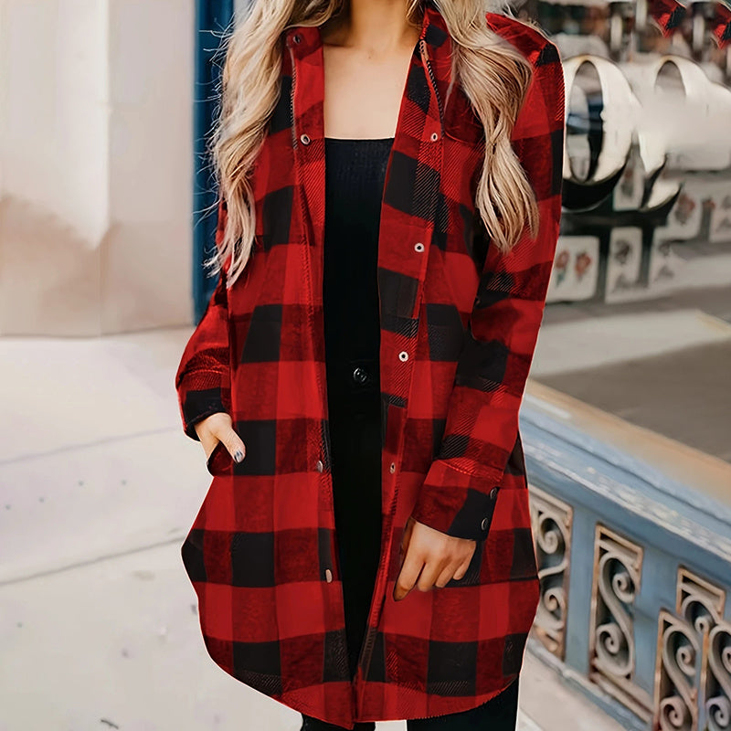 Women's Long Sleeve Plaid Print Button Front Casual Shirt For Spring & Fall