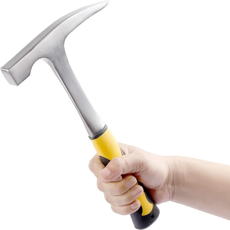 1pc High Carbon Steel Rock Pick Hammer, All-Steel Geological Claw Hammer with Non-Slip Rubber Handle, Brushed Finish