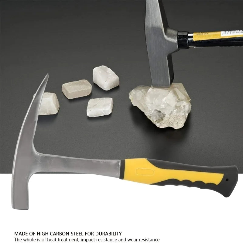 1pc High Carbon Steel Rock Pick Hammer, All-Steel Geological Claw Hammer with Non-Slip Rubber Handle, Brushed Finish