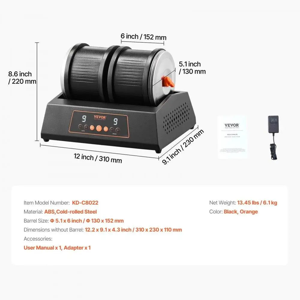 Rock Tumbler 8LB Rock Polishing Kit 9 Speeds 9 Day Timer Dual Barrels