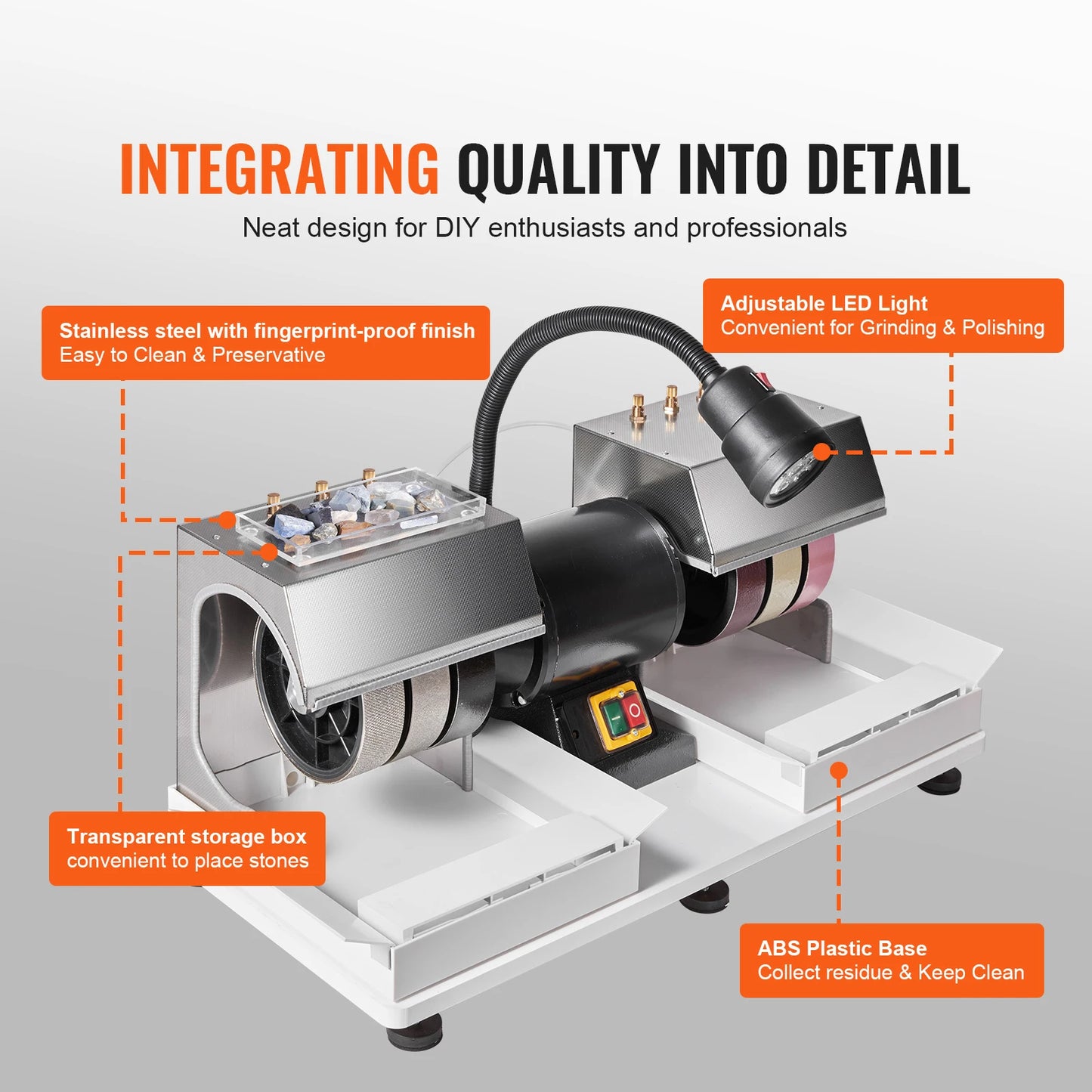SucceBuy Cabbing Machine 6" 2HP 1800rpm Efficient Lapidary Rock Grinder Polisher With Lamp & Water Pump for Gem Jade Stone