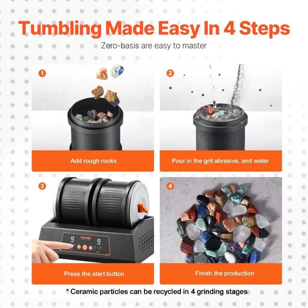 Rock Tumbler 8LB Rock Polishing Kit 9 Speeds 9 Day Timer Dual Barrels