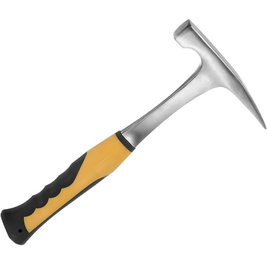 1pc High Carbon Steel Rock Pick Hammer, All-Steel Geological Claw Hammer with Non-Slip Rubber Handle, Brushed Finish