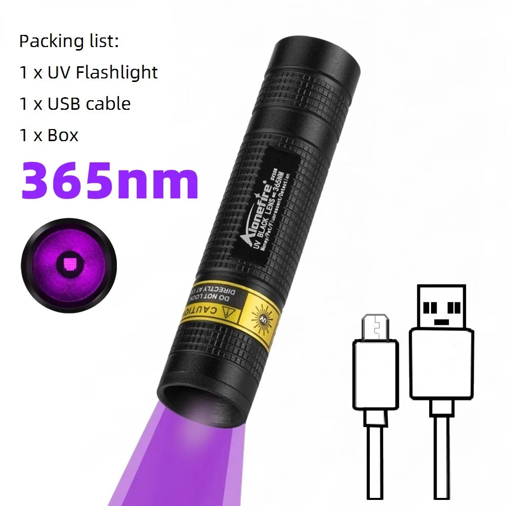365nm Mini UV Led Blacklight Flashlight Usb Rechargeable Geology Yooperlites Fluorescent Rocks Mineral Light