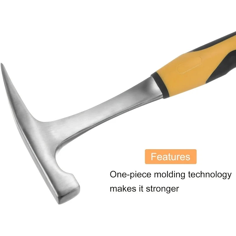 1pc High Carbon Steel Rock Pick Hammer, All-Steel Geological Claw Hammer with Non-Slip Rubber Handle, Brushed Finish