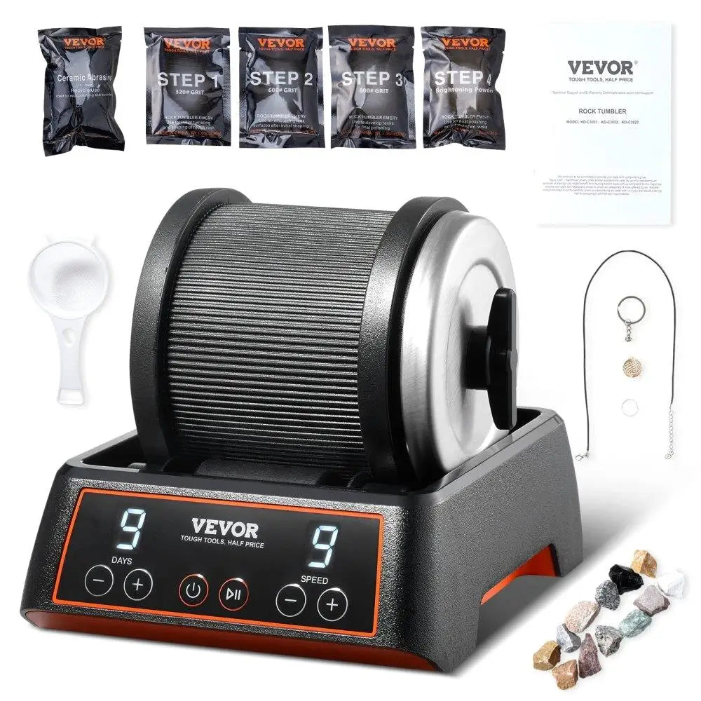 Rock Tumbler Kit 2.5 lbs 9 Speeds 9 Day Timer with Grits