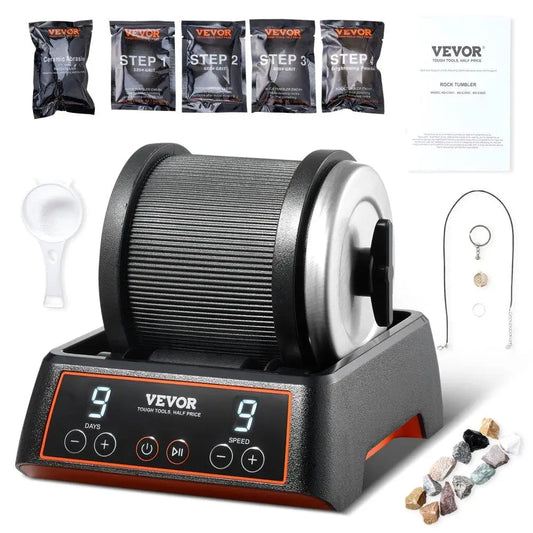 Rock Tumbler Kit 2.5 lbs 9 Speeds 9 Day Timer with Grits