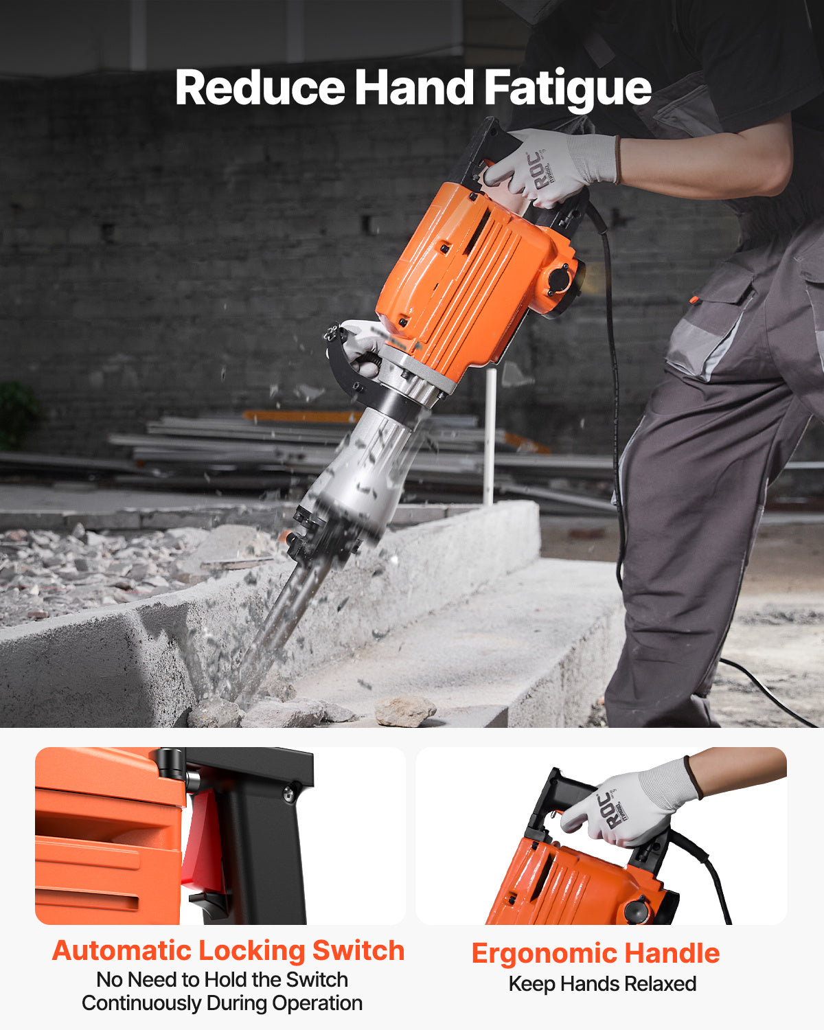 VEVOR 2200W Demolition Jack Hammer | Rock &Concrete Breaker with 6 Chisel Bits