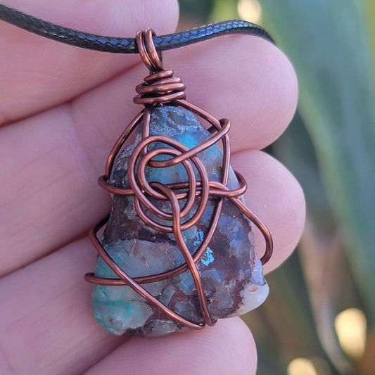 Chrysocolla Rock Necklace | Wire Wrapped Copper Ore Pendant | Handmade Arizona Jewelry