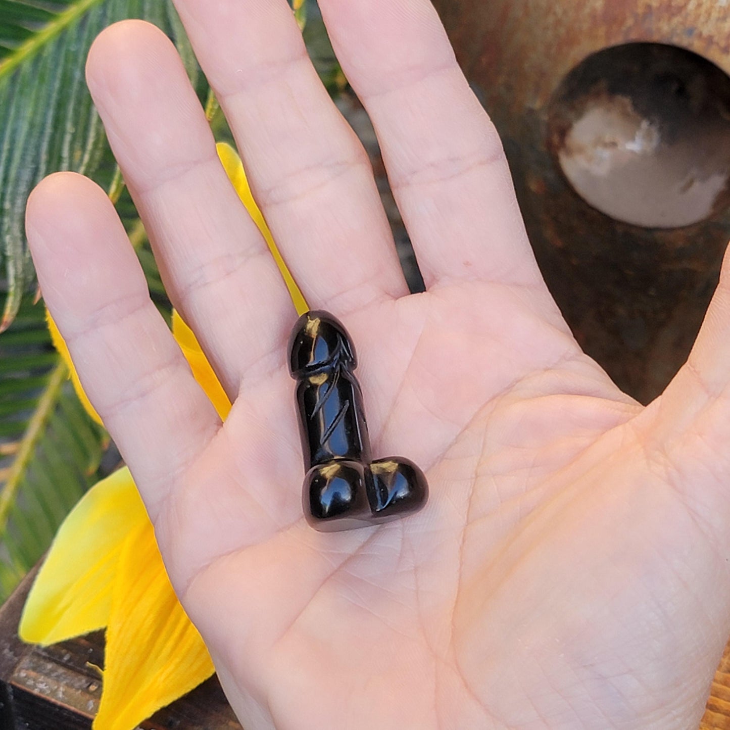 1.5" Miniature Carved Obsidian Penis | Black Gemstone Carving | Cute Funny Gift