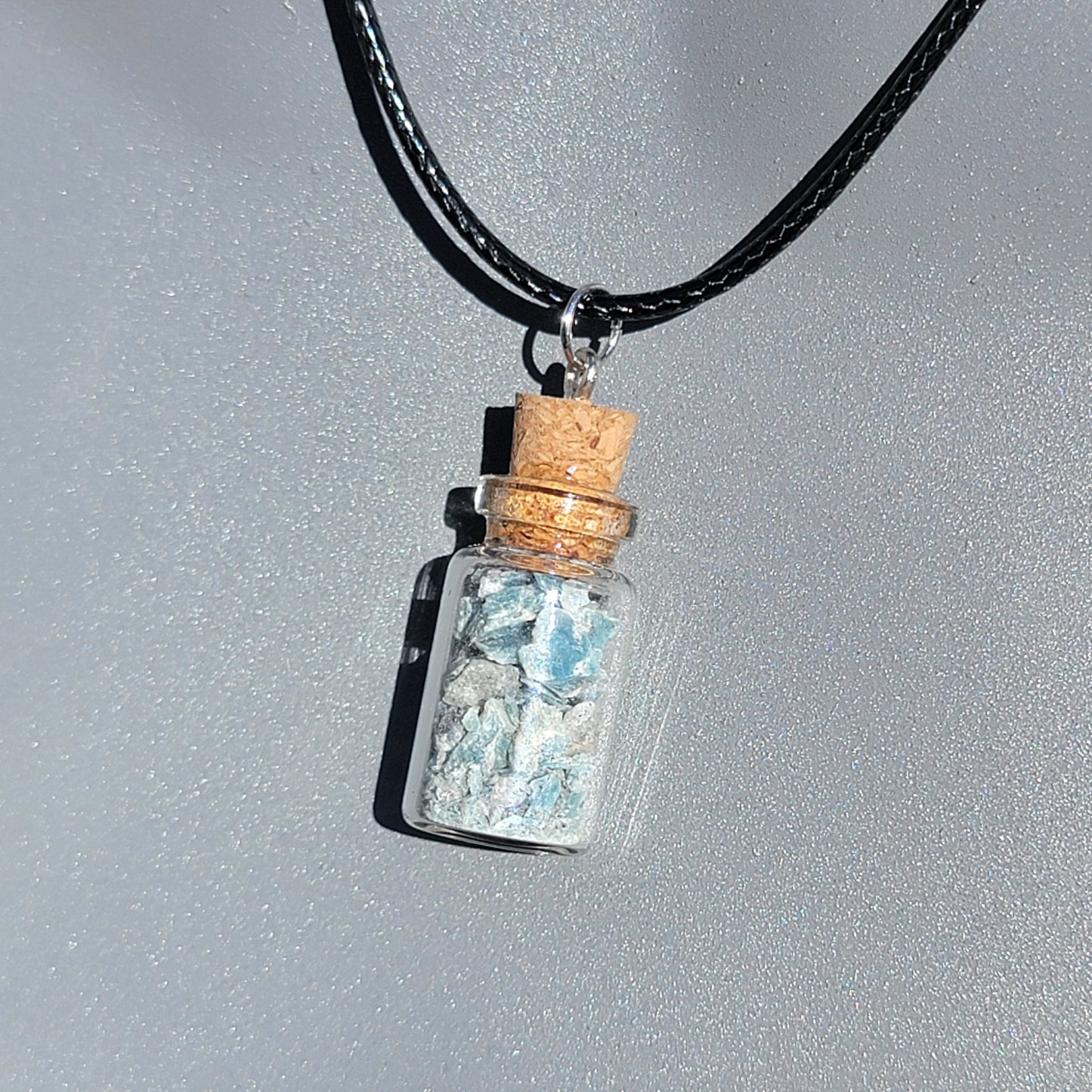 Blue Kyanite Ore Bottle Necklace, Natural Stones from California Jar Pendant - Jewelry for Rockhounds, Crystal Healing, or Nature Lovers