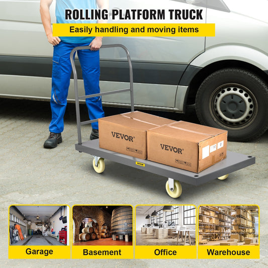 VEVOR Platform Truck 2000 lbs Capacity | Heavy-Duty Flatbed Cart for Rock Shows and Hauling Stone