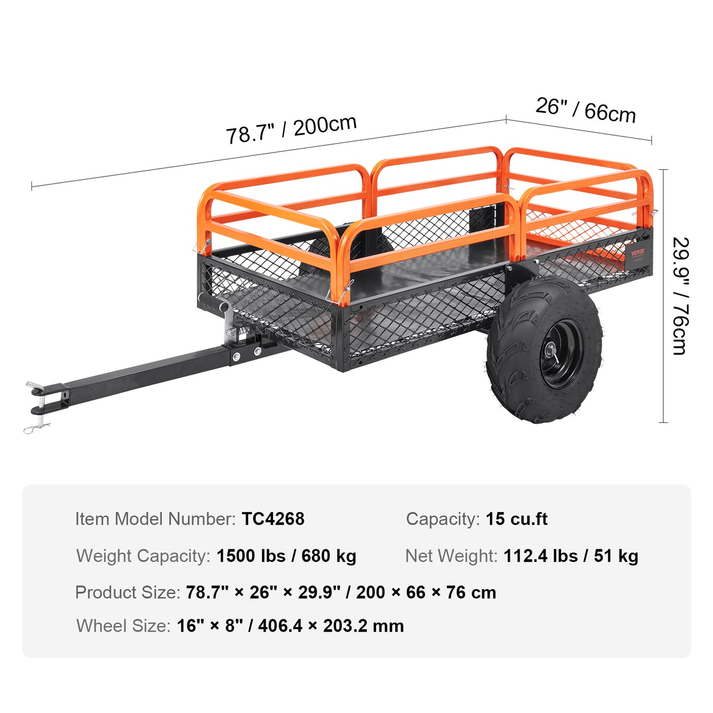 Heavy-Duty Steel ATV Dump Trailer 1500 lb Capacity, 15 Cu. Ft. Rockhounding & Mining Hauler with Removable Sides