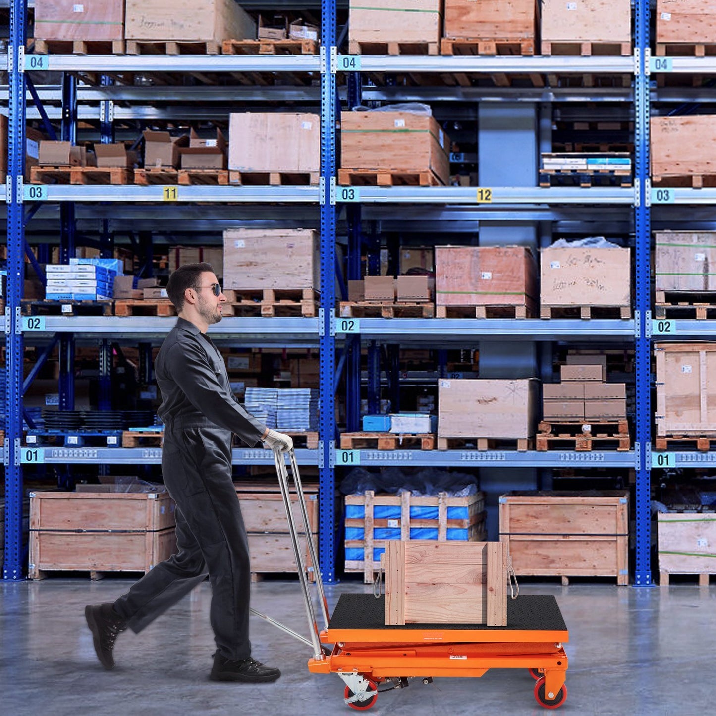 Hydraulic Lift Table Cart 330 lbs Capacity, Orange Powder-Coated Heavy-Duty Scissor Lift Cart