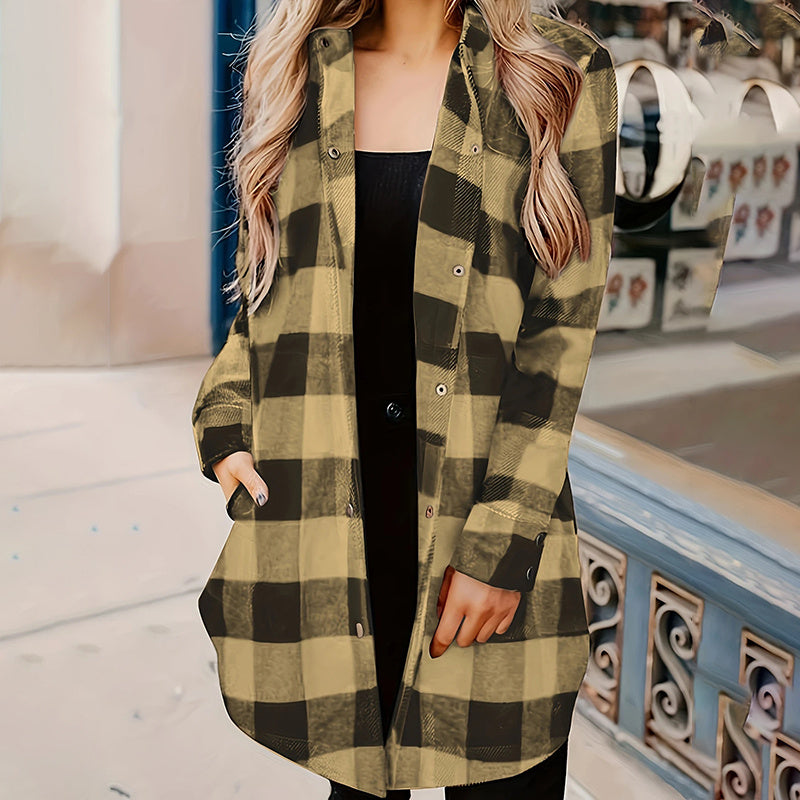 Women's Long Sleeve Plaid Print Button Front Casual Shirt For Spring & Fall