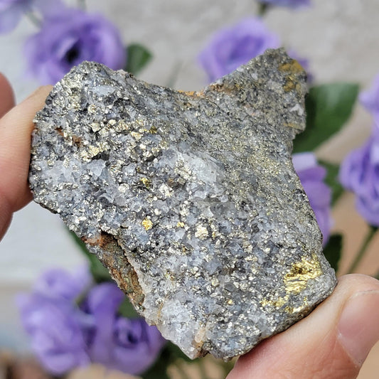 Rough Pyrite Copper Ore Rock Specimen from Morocco 147.68g, with Quartz and Green Oxidation Mineral
