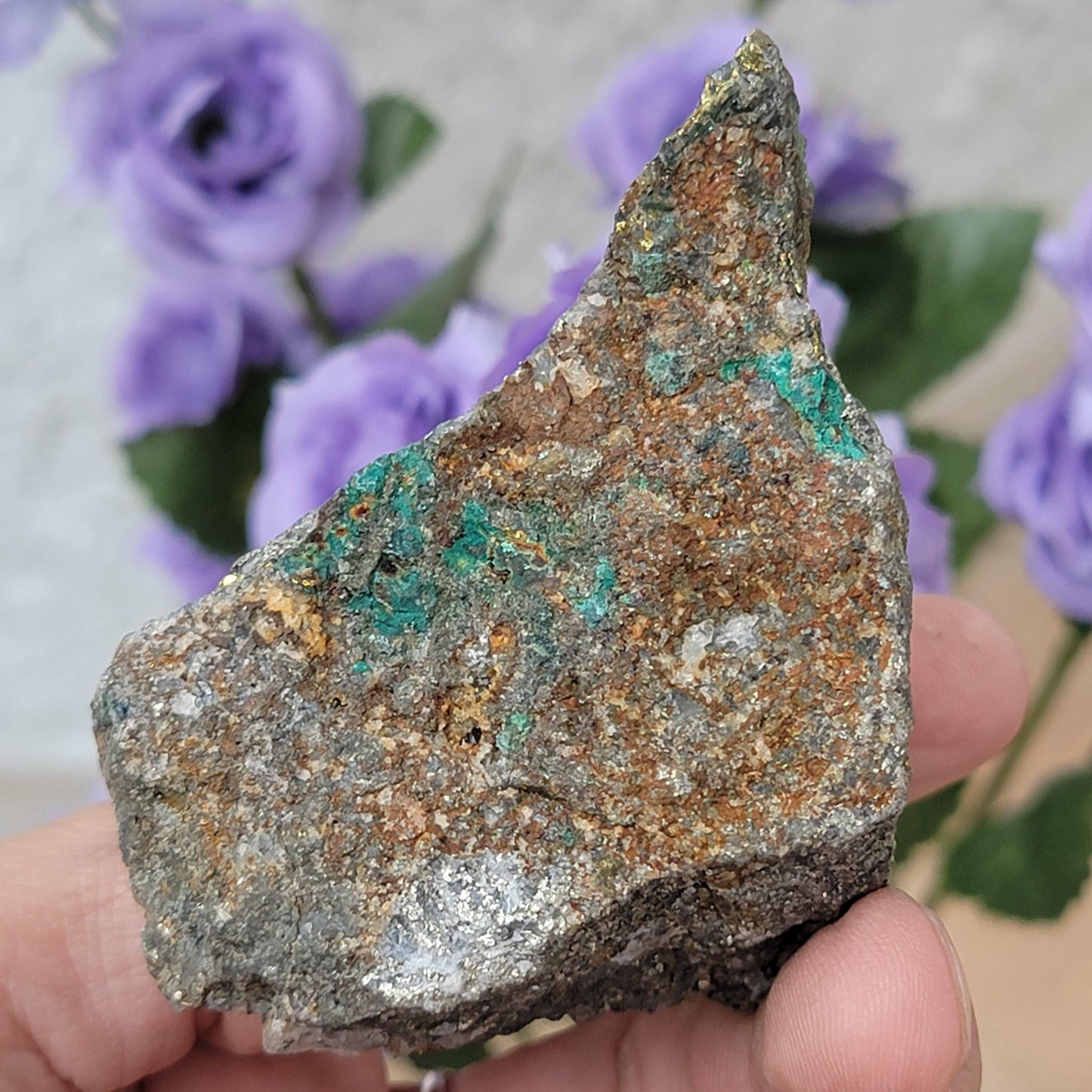 Rough Pyrite Copper Ore Rock Specimen from Morocco 147.68g, with Quartz and Green Oxidation Mineral