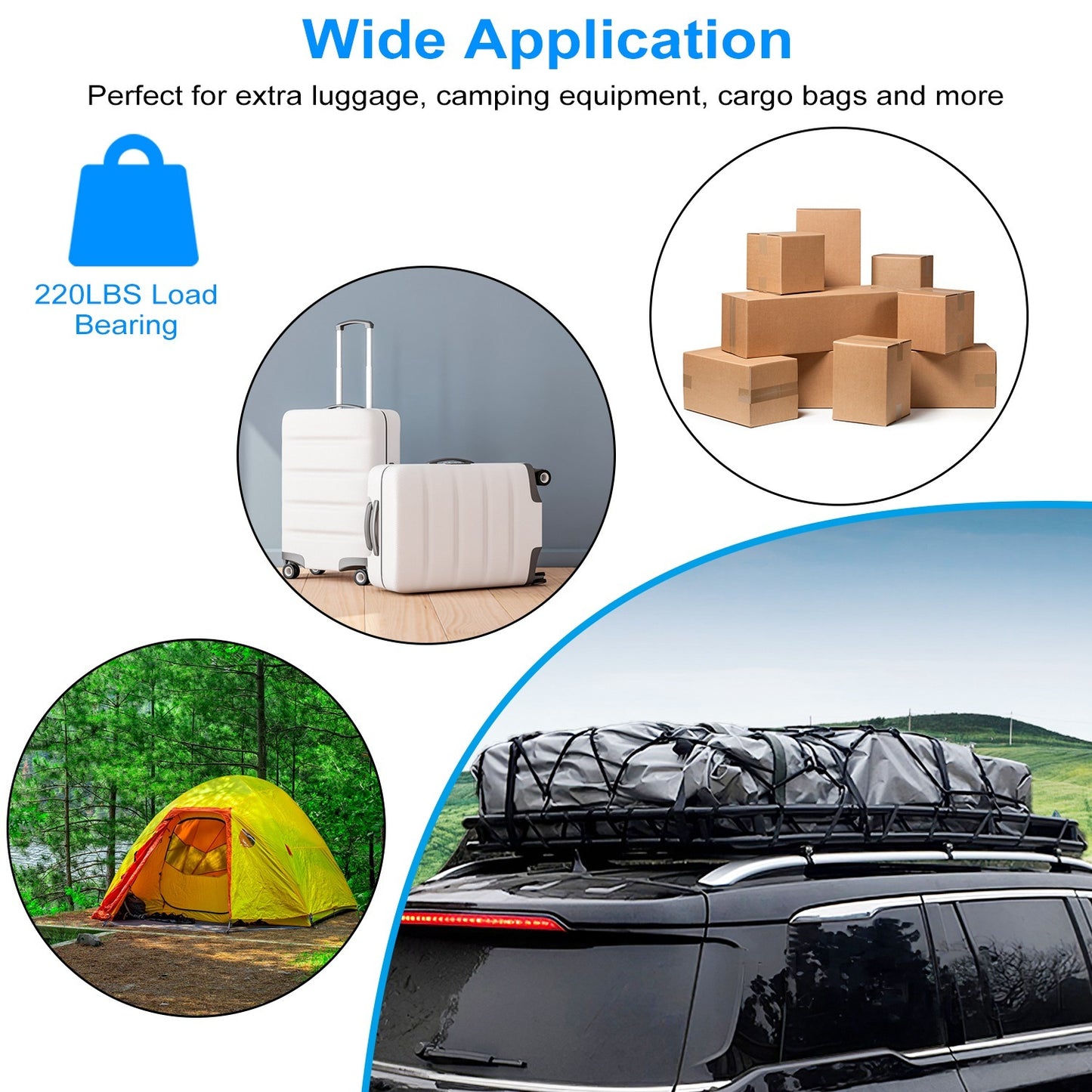 Universal 63"x39" Steel Roof Rack Cargo Carrier Heavy-Duty Car Top Luggage Basket with Hook Straps & Elastic Net