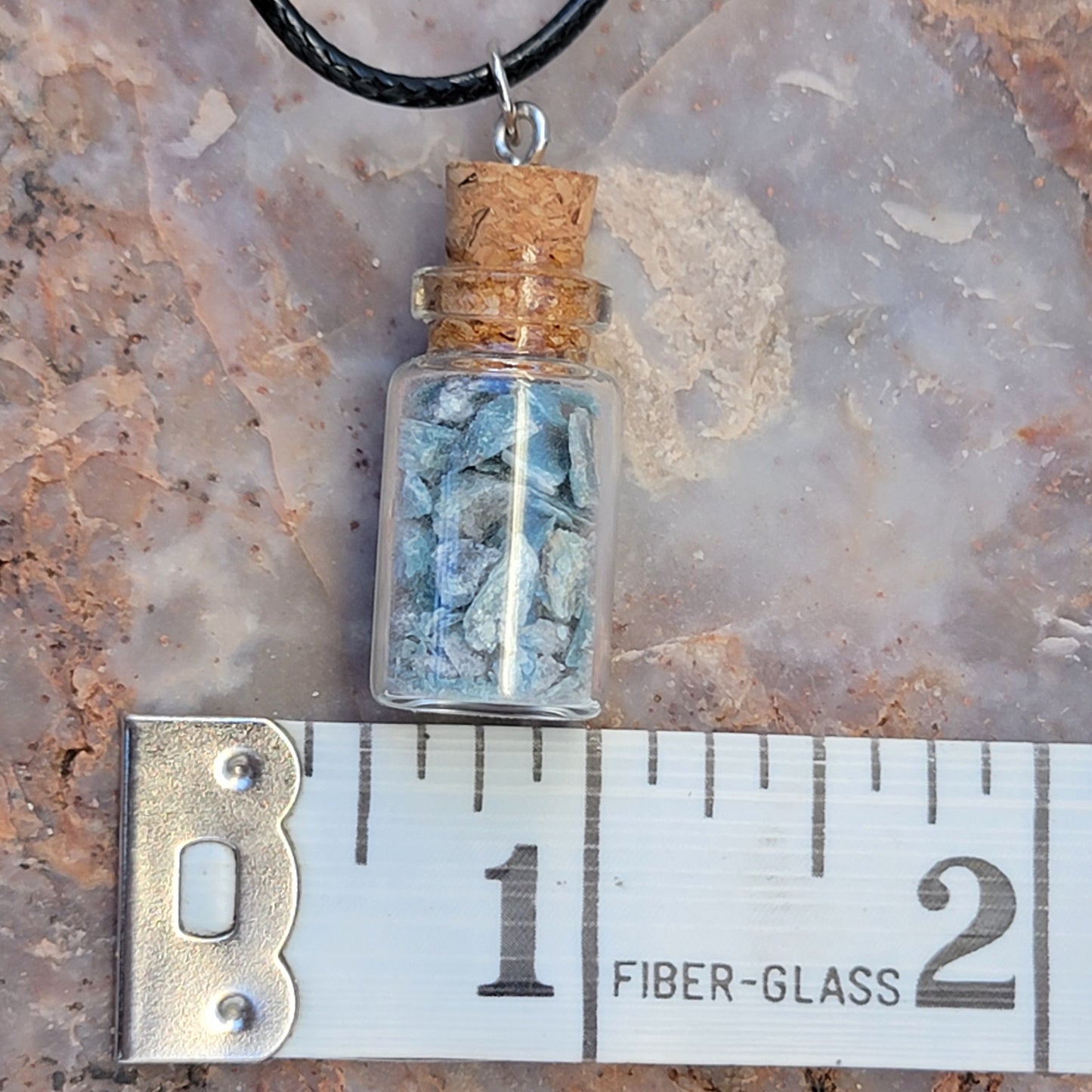 Blue Kyanite Ore Bottle Necklace, Natural Stones from California Jar Pendant - Jewelry for Rockhounds, Crystal Healing, or Nature Lovers