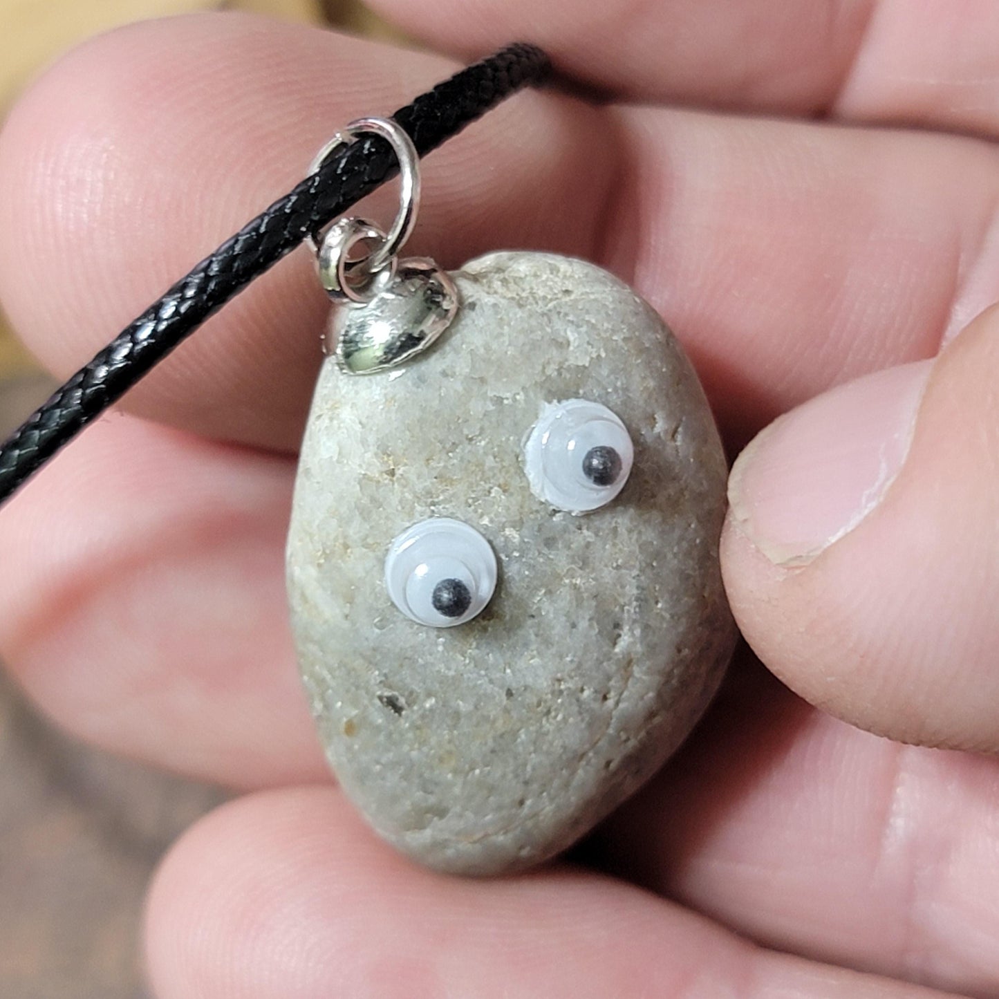 Googly Eyes Rock Necklace | Natural Stone Jewelry | Funny Leaverite Pendant | Gift for Rockhound or Geologist