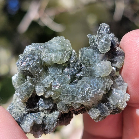 Rough Prehnite Rock Specimen from Boulemane, Imilchil, Morocco, 26.15g, Beautiful Dark and Light Green Bowtie Shaped Crystals